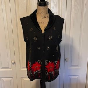 Christmas sweater vest size L with poinsettias